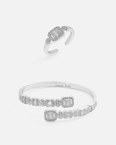 Luxury women's set: bracelet and ring in silver
