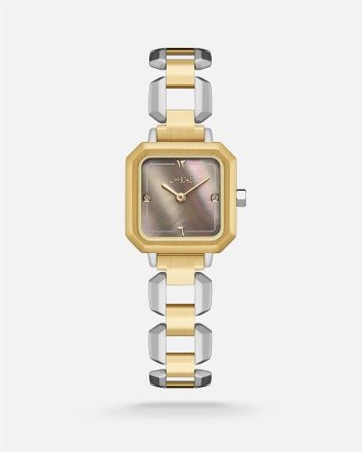 Women's watch with a gold and silver stainless steel strap