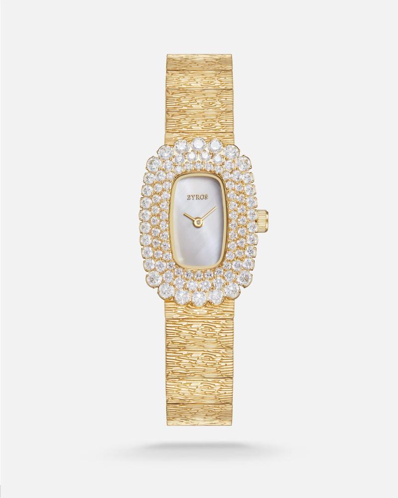 A women's watch with a striking design in gold