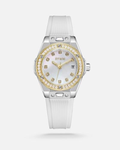 Women's watch with a white rubber strap