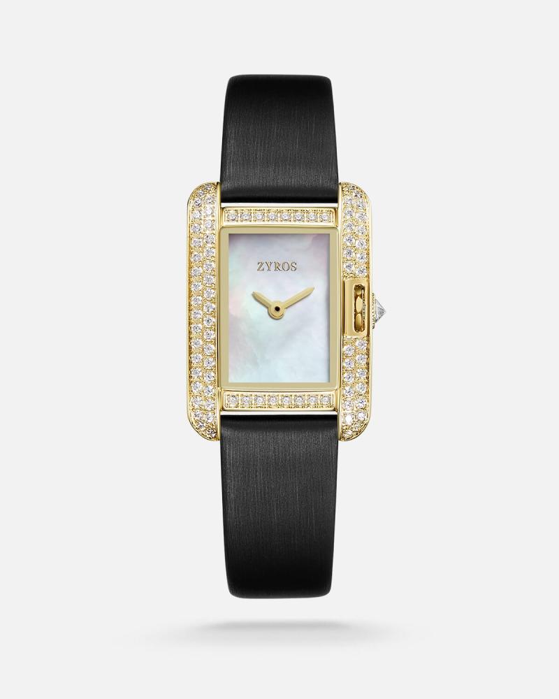 Women's watch with a black leather strap