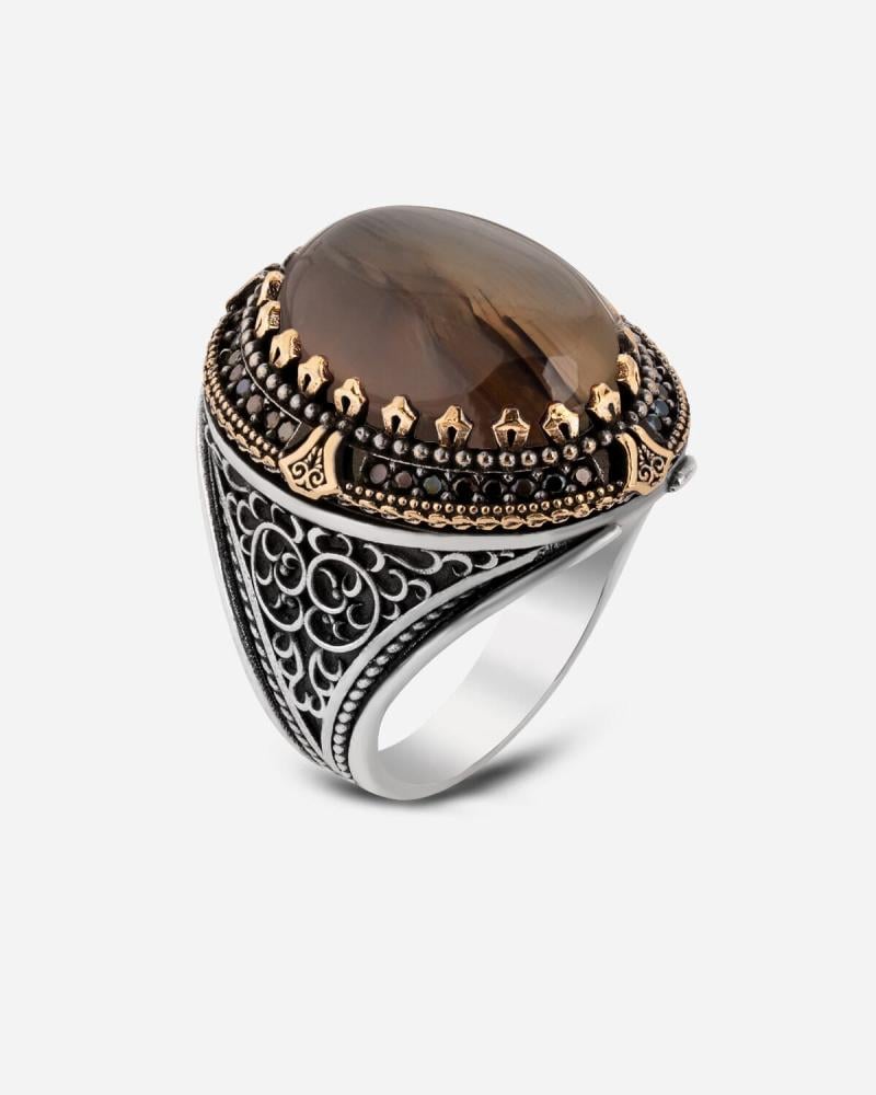 خاتم رجالي فاخر من الفضة بحجر عقيق