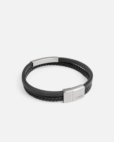 Two black leather bracelets joined together
