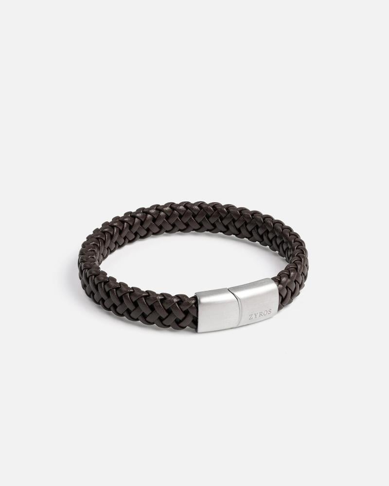 Wide men's bracelet with a modern design in brown