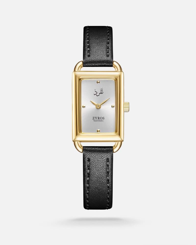 Women's watch with a black leather strap