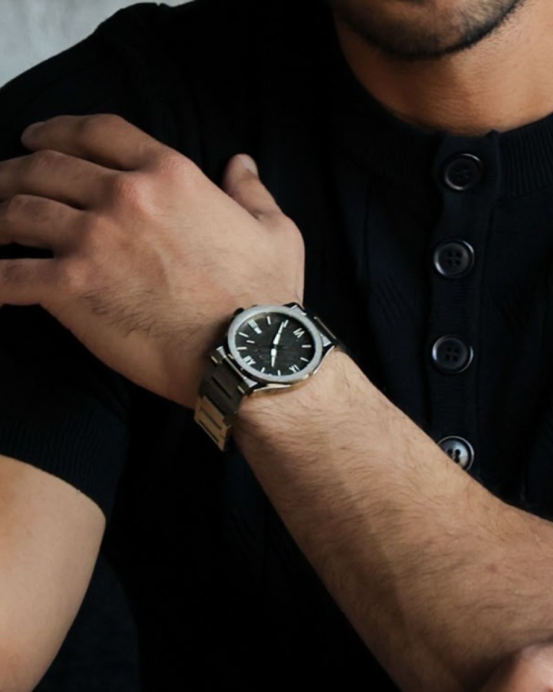 Gray steel men's watch