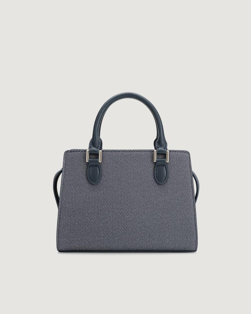 Women's leather handbag in blue with a classic design