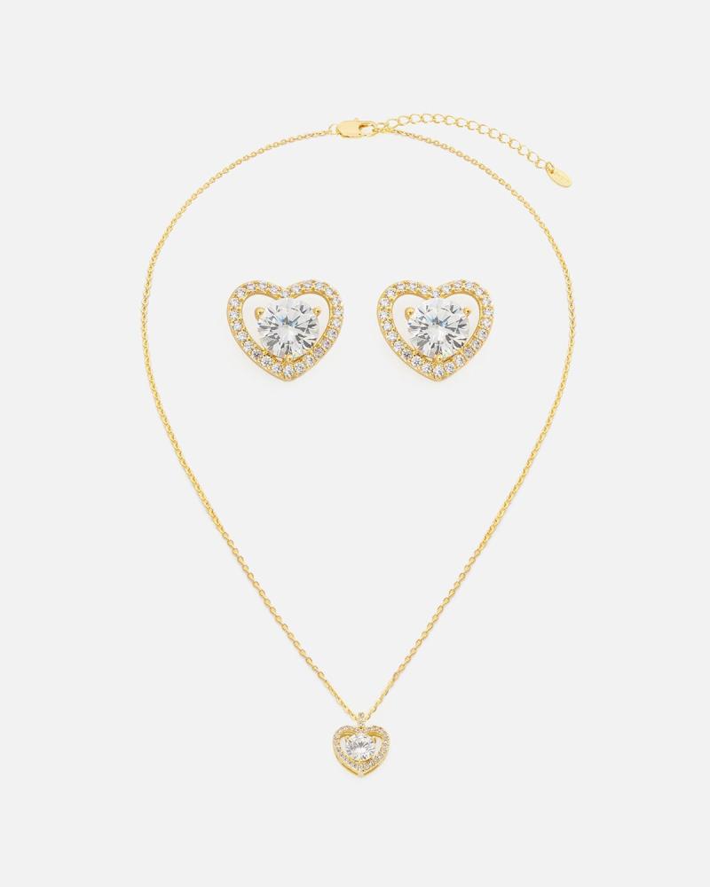 Women's necklace and earrings set in gold