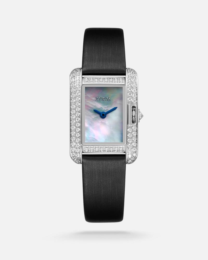 Women's watch with a black leather strap