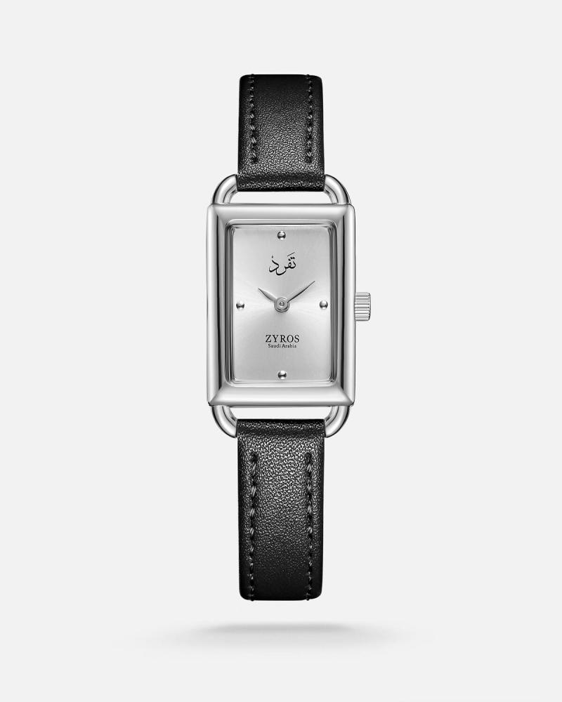 Women's watch with a black leather strap