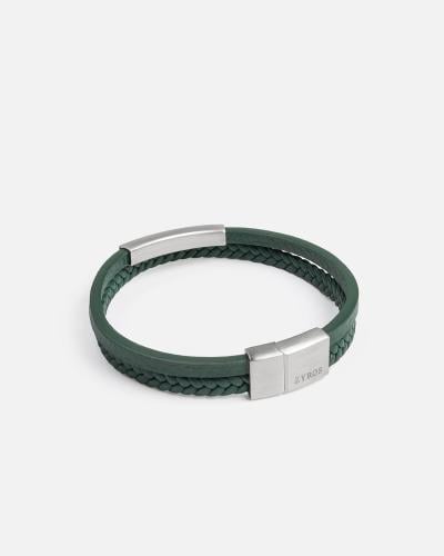 Two green leather bracelets joined together