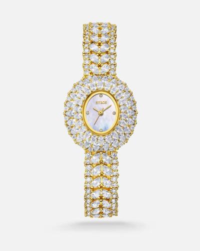 Women's watch with a gold-tone zircon strap