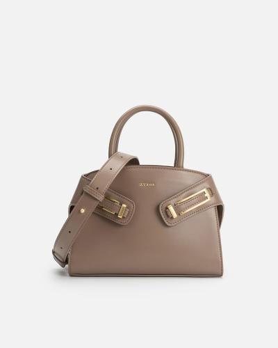 Women's handbag made of luxurious sand-brown leather