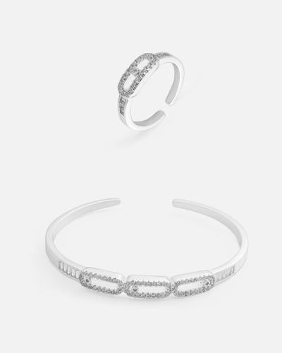 Women's accessory set: bracelet and ring in silver