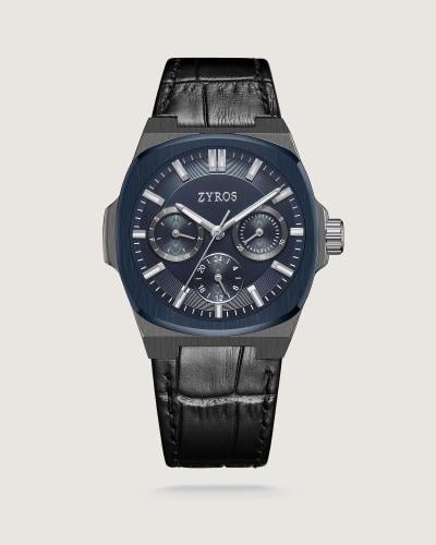 Men's watch with a black leather strap