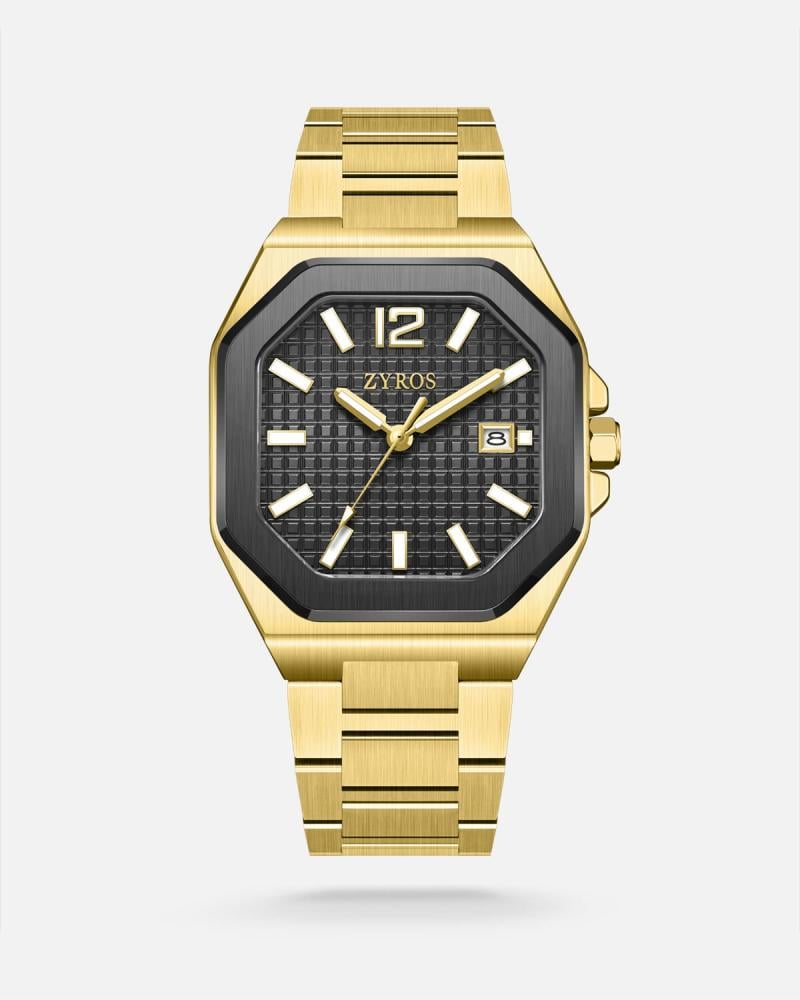 Rukn men's watch with a modern design in gold color