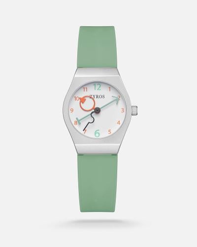 Children's watch with a green rubber strap