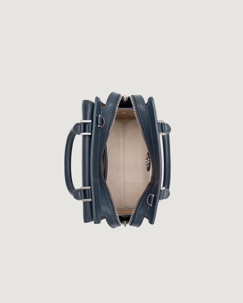 Women's leather handbag in blue with a classic design