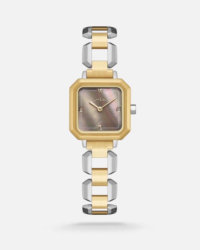 Women's watch with a gold and silver stainless steel strap