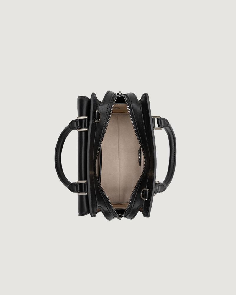 Women's black leather handbag with a classic design