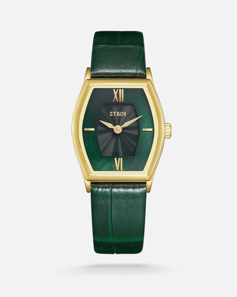 Women's set: bracelet and watch in green leather