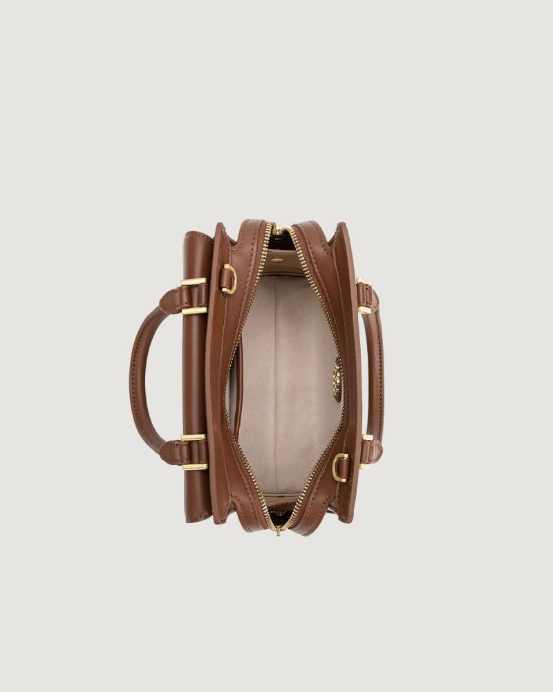 Women's brown leather handbag with a classic design