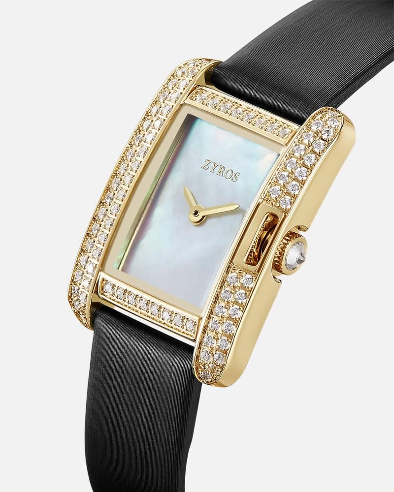 Women's watch with a black leather strap