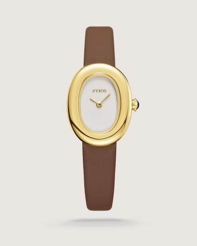 Unique women's watch with brown leather
