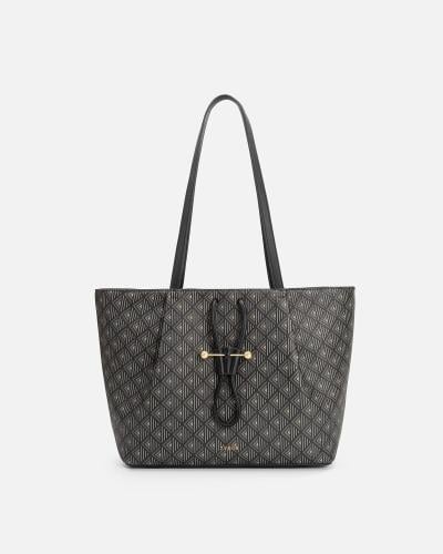 Women's spacious bag in black patterned color
