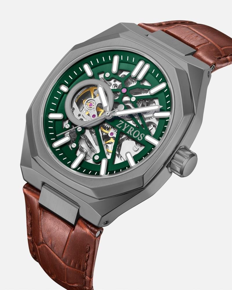 ساعة حُصن الرجالية اتوماتيك جلد بلون بني