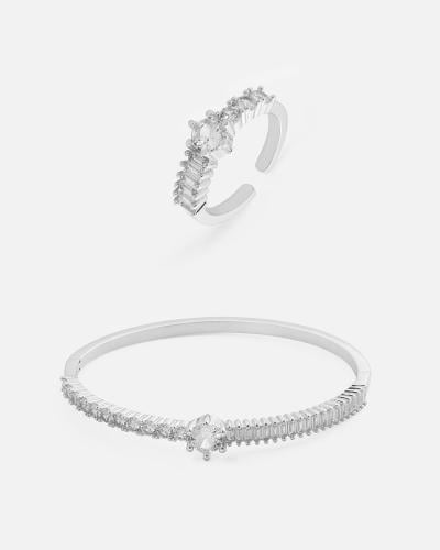 Elegant women's set: bracelet and ring in silver