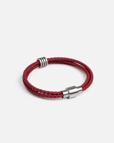 Men's bracelet with a double strap design, made of red leather.