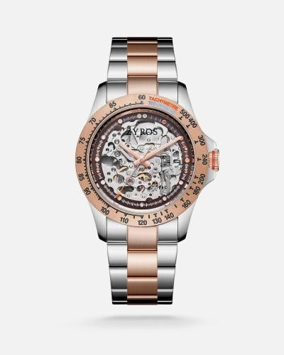 Men's automatic watch with a silver and rose gold dial