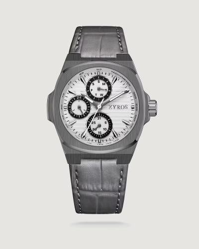 Men's watch with a gray leather strap