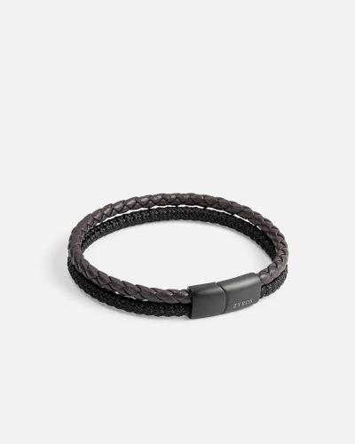 Men's bracelet with a design of two bracelets together in brown and black