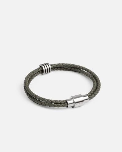 Men's bracelet with a double strap design, made of gray leather.