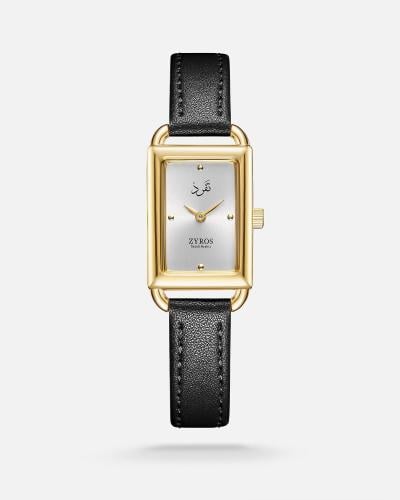 Women's watch with a black leather strap