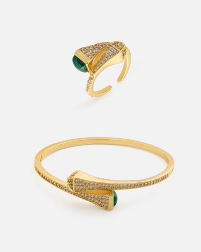 Charming women's set: bracelet and ring in gold color
