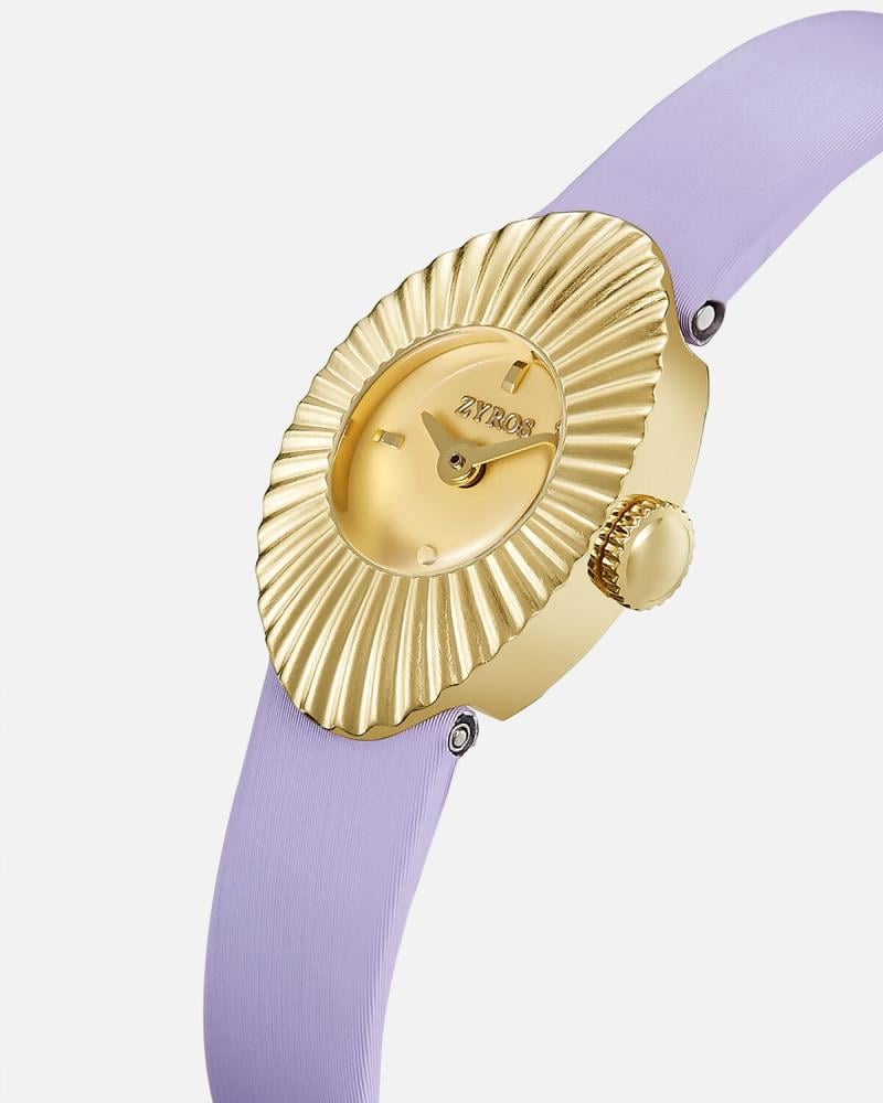 ساعة نسائية بسير جلد بلون أرجواني