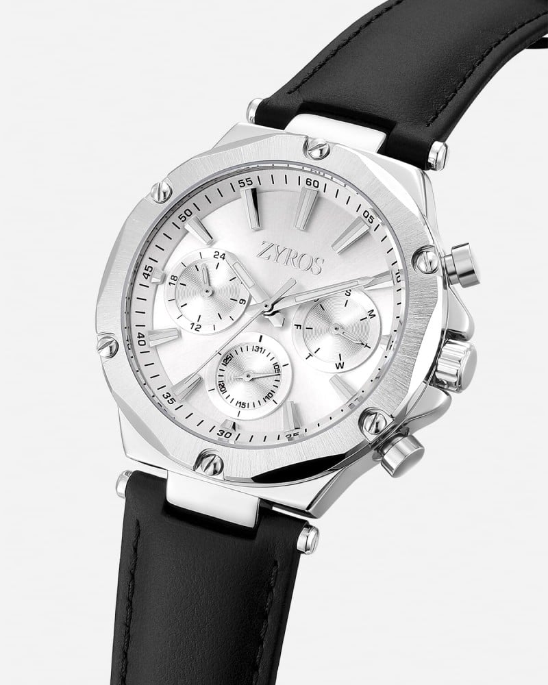 Black leather men's watch