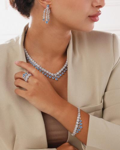 Luxury women's accessory set in silver and blue