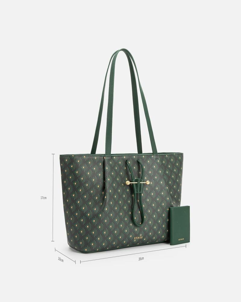 Women's spacious bag in a green patterned color