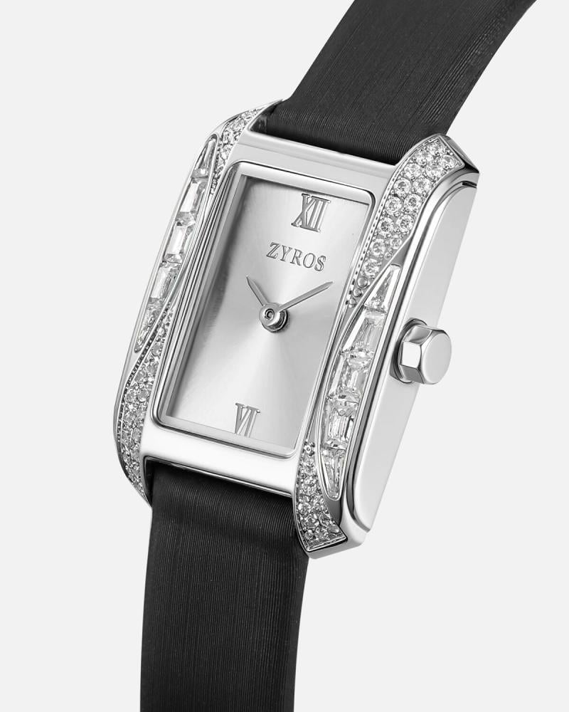 A women's watch that exudes sophistication with its black leather strap.