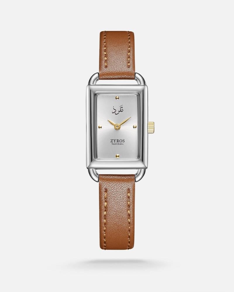 Women's watch with a brown leather strap