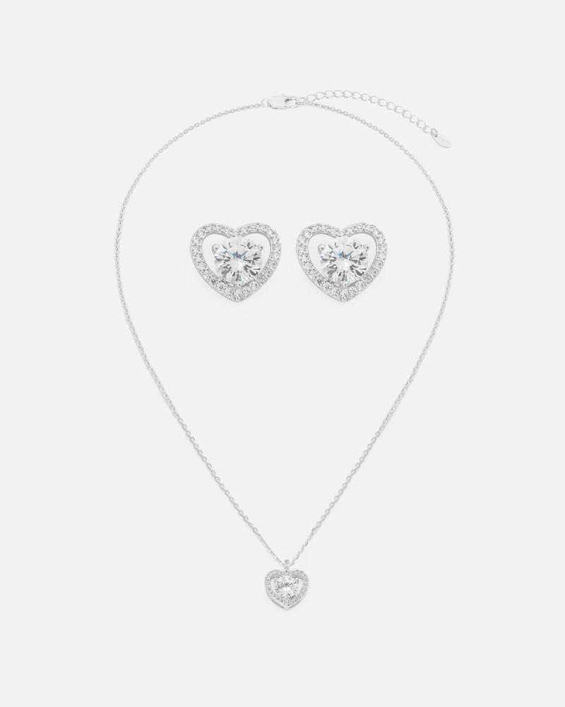 Women's necklace and earrings set in silver