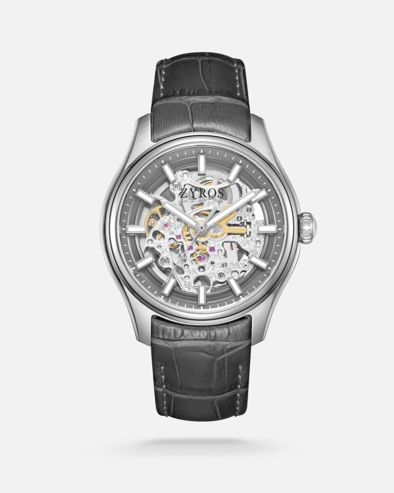 ساعة ود الرجالية اتوماتيك من الجلد بلون رمادي