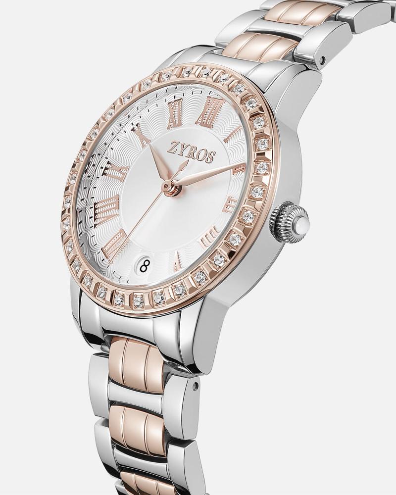 Classic women's watch in silver and rose gold