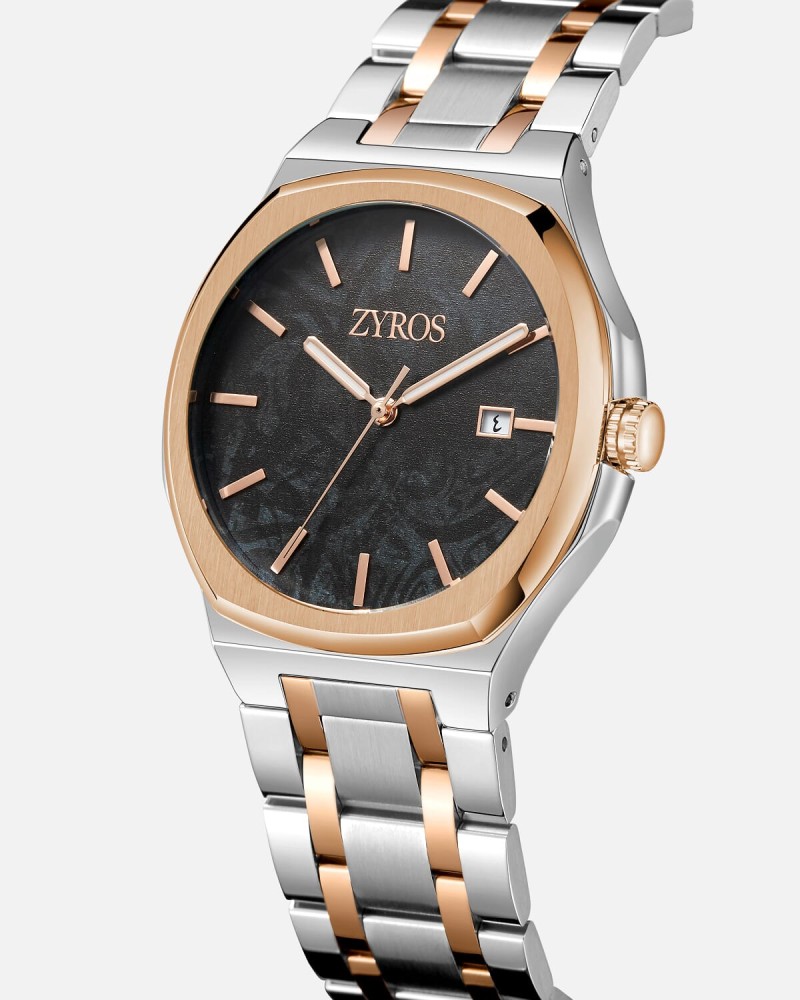 Men's steel watch in silver and rose gold
