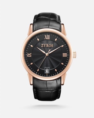 Black leather men's watch