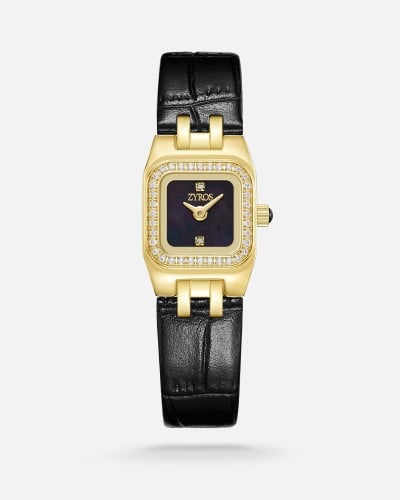 Women's black leather watch